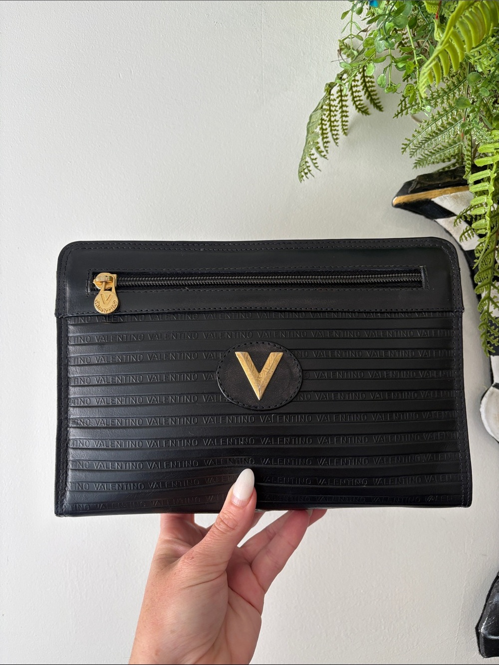 Authentic Valentino Black Embossed Clutch